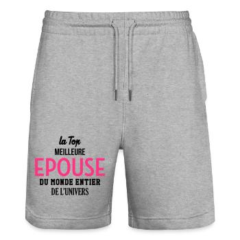Epouse Femme Couple Saint Valentin Amour Love - Short de jogging bio TRAINER Stanley/Stella unisexe - gris chiné - Devant - Nik (191cm) & Marisol (170cm)