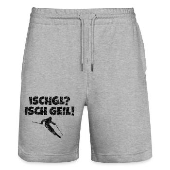 Ischgl Ischgeil (Vintage Schwarz) Ski Skifahrer - Stanley/Stella Unisex Bio Joggingshorts Trainer  - Grau meliert - Vorne - Nik (191cm) & Marisol (170cm)