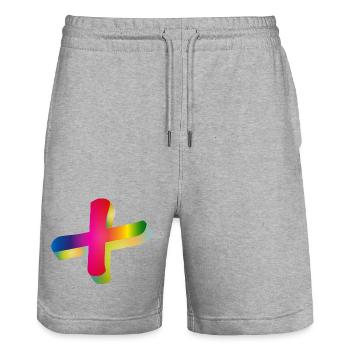 signe plus coloré aux couleurs de l'arc-en-ciel - Short de jogging bio TRAINER Stanley/Stella unisexe - gris chiné - Devant - Nik (191cm) & Marisol (170cm)