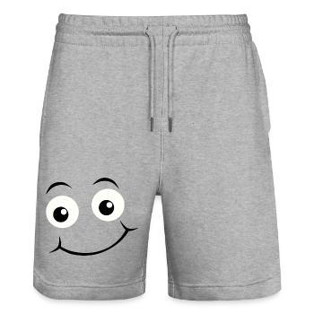 Emoticon Happy Eyes - Stanley/Stella Trainer Unisex Organic Jogging Shorts - heather grey - Front - Nik (191cm) & Marisol (170cm)