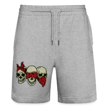Drei Schädel mit roter Augenmaske / Three Skulls - Stanley/Stella Unisex Bio Joggingshorts Trainer  - Grau meliert - Vorne - Nik (191cm) & Marisol (170cm)