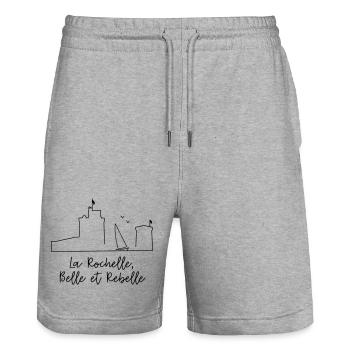 La Rochelle design by Nicolas Poitevin - Short de jogging bio TRAINER Stanley/Stella unisexe - gris chiné - Devant - Nik (191cm) & Marisol (170cm)