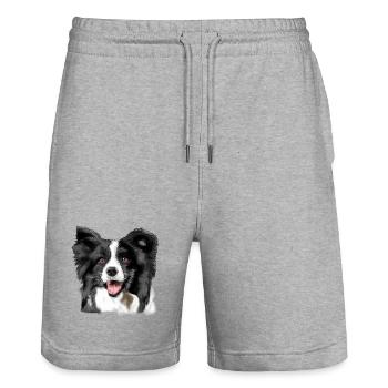 Border Collie - Stanley/Stella Unisex Bio Joggingshorts Trainer  - Grau meliert - Vorne - Nik (191cm) & Marisol (170cm)