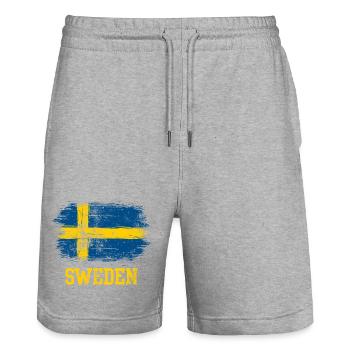 Sweden Brush Flag Graphic - Stanley/Stella Trainer Unisex Organic Jogging Shorts - heather grey - Front - Nik (191cm) & Marisol (170cm)