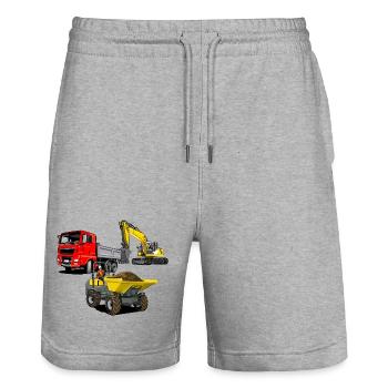 Construction site vehicles - Stanley/Stella Trainer Unisex Organic Jogging Shorts - heather grey - Front - Nik (191cm) & Marisol (170cm)