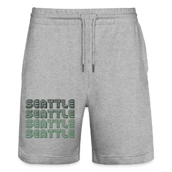 Motif de blocs de Seattle - Short de jogging bio TRAINER Stanley/Stella unisexe - gris chiné - Devant - Nik (191cm) & Marisol (170cm)