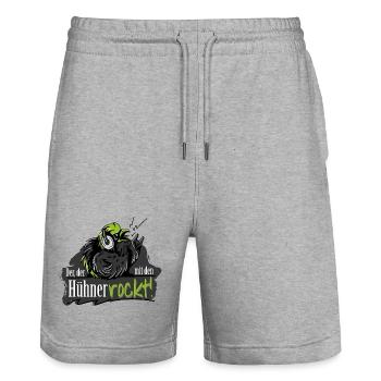 Der der mit den Hühnern Rockt. - Stanley/Stella Unisex Bio Joggingshorts Trainer  - Grau meliert - Vorne - Nik (191cm) & Marisol (170cm)