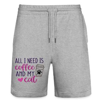 Alles, was ich brauche, ist Kaffee und meine Katze - Stanley/Stella Unisex Bio Joggingshorts Trainer  - Grau meliert - Vorne - Nik (191cm) & Marisol (170cm)
