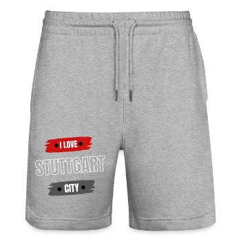 I love Stuttgart City | Schwabenland 0711 - Stanley/Stella Unisex Bio Joggingshorts Trainer  - Grau meliert - Vorne - Nik (191cm) & Marisol (170cm)