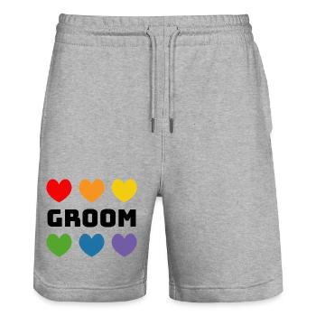 Rainbow Hearts Groom noir - Short de jogging bio TRAINER Stanley/Stella unisexe - gris chiné - Devant - Nik (191cm) & Marisol (170cm)