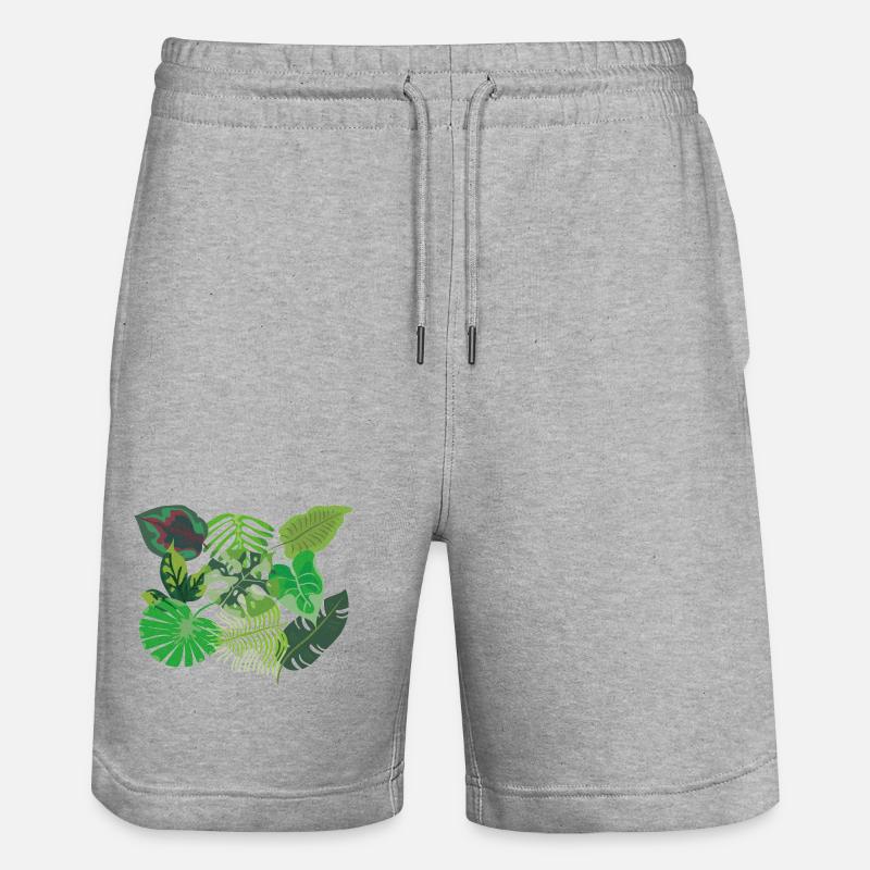 Feuilles de style jungle vert tropical - Short de jogging bio TRAINER Stanley/Stella unisexe - gris chiné