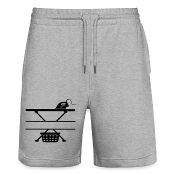 Iron, ironing board and laundry basket, text banner - Stanley/Stella Trainer Unisex Organic Jogging Shorts - heather grey - Front - Nik (191cm) & Marisol (170cm)