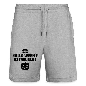 citrouille, halloween, phrase drôle - Short de jogging bio TRAINER Stanley/Stella unisexe - gris chiné - Devant - Nik (191cm) & Marisol (170cm)