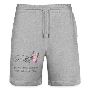 Petits moments - Bonheur - Pleine conscience - Amour de soi - Short de jogging bio TRAINER Stanley/Stella unisexe - gris chiné - Devant - Nik (191cm) & Marisol (170cm)