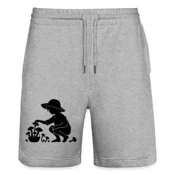 charmantes Silhouetten-Motiv Mädchen sammelt Pilze - Stanley/Stella Unisex Bio Joggingshorts Trainer  - Grau meliert - Vorne - Nik (191cm) & Marisol (170cm)