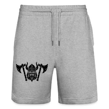 Wikinger Kopf mit Helm und Axt - Stanley/Stella Unisex Bio Joggingshorts Trainer  - Grau meliert - Vorne - Nik (191cm) & Marisol (170cm)