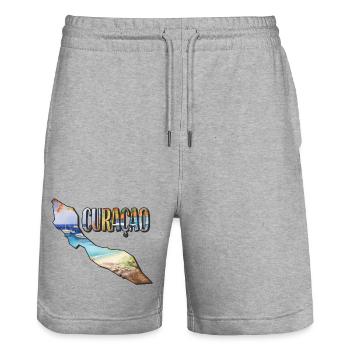Watercolor Map Curacao - Stanley/Stella Trainer Unisex Organic Jogging Shorts - heather grey - Front - Nik (191cm) & Marisol (170cm)