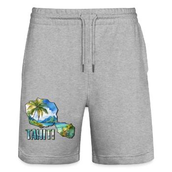 Watercolor Map Tahiti - Stanley/Stella Trainer Unisex Organic Jogging Shorts - heather grey - Front - Nik (191cm) & Marisol (170cm)
