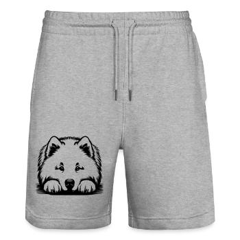 Samojede Kopf mit Pfoten - Stanley/Stella Unisex Bio Joggingshorts Trainer  - Grau meliert - Vorne - Nik (191cm) & Marisol (170cm)