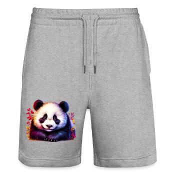 Panda - Stanley/Stella Unisex Bio Joggingshorts Trainer  - Grau meliert - Vorne - Nik (191cm) & Marisol (170cm)