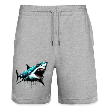 Shark - Stanley/Stella Trainer Unisex Organic Jogging Shorts - heather grey - Front - Nik (191cm) & Marisol (170cm)