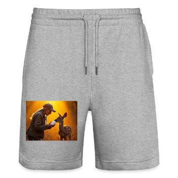Abendlicht Rehbaby Fütterung - Stanley/Stella Unisex Bio Joggingshorts Trainer  - Grau meliert - Vorne - Nik (191cm) & Marisol (170cm)