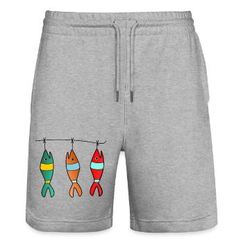 FISH. APRIL FOOL. HOLIDAY. SUMMER. HUMOR - Stanley/Stella Trainer Unisex Organic Jogging Shorts - heather grey - Front - Nik (191cm) & Marisol (170cm)