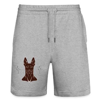 Doberman Heartbeat – Look rouille - Short de jogging bio TRAINER Stanley/Stella unisexe - gris chiné - Devant - Nik (191cm) & Marisol (170cm)