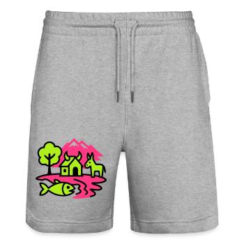 Naïve Pop Art Landscape - Stanley/Stella Trainer Unisex Organic Jogging Shorts - heather grey - Front - Nik (191cm) & Marisol (170cm)