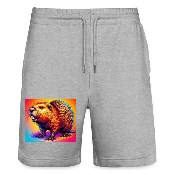beaver - Stanley/Stella Trainer Unisex Organic Jogging Shorts - heather grey - Front - Nik (191cm) & Marisol (170cm)