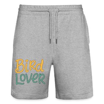 Vintage “Bird Lover” Quote Design - Stanley/Stella Trainer Unisex Organic Jogging Shorts - heather grey - Front - Nik (191cm) & Marisol (170cm)