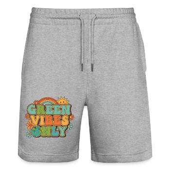 Green Vibes Only Hippie Retro Style - Stanley/Stella Unisex Bio Joggingshorts Trainer  - Grau meliert - Vorne - Nik (191cm) & Marisol (170cm)