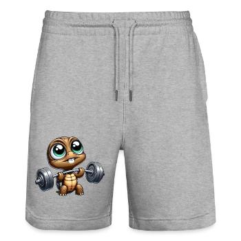 tortue chibi avec haltère haltérophile dessin animé - Short de jogging bio TRAINER Stanley/Stella unisexe - gris chiné - Devant - Nik (191cm) & Marisol (170cm)