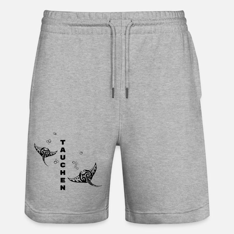Tauchen – Tribal Manta Rochen Design - Stanley/Stella Unisex Bio Joggingshorts Trainer - Grau meliert