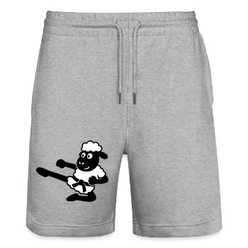 Karate Sheep - Stanley/Stella Trainer Unisex Organic Jogging Shorts - heather grey - Front - Nik (191cm) & Marisol (170cm)
