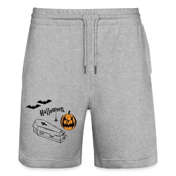 Halloween Kürbis Silhouette - Stanley/Stella Unisex Bio Joggingshorts Trainer  - Grau meliert - Vorne - Nik (191cm) & Marisol (170cm)