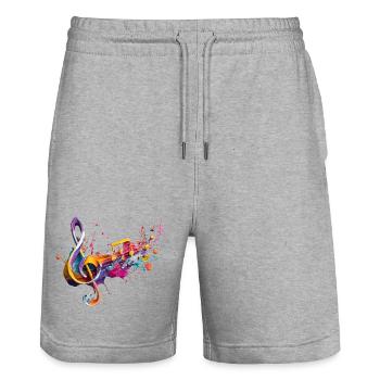 Farbmusik: Bunte Notenschrift - Stanley/Stella Unisex Bio Joggingshorts Trainer  - Grau meliert - Vorne - Nik (191cm) & Marisol (170cm)