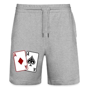 Cartes de poker – Texas Hold’em Casino Design - Short de jogging bio TRAINER Stanley/Stella unisexe - gris chiné - Devant - Nik (191cm) & Marisol (170cm)