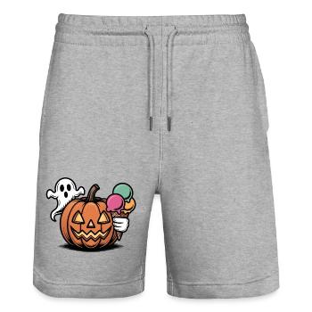 Kürbis Halloween Eisfreude Cartoon - Stanley/Stella Trainer Unisex Organic Jogging Shorts - heather grey - Front - Nik (191cm) & Marisol (170cm)