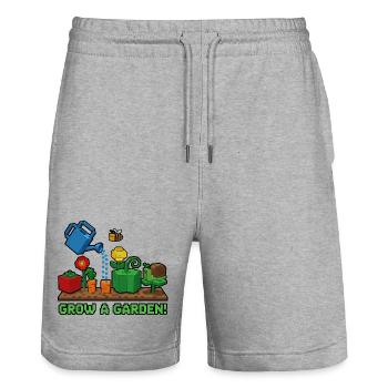 Pixel Garden: Plant and Grow - Stanley/Stella Trainer Unisex Organic Jogging Shorts - heather grey - Front - Nik (191cm) & Marisol (170cm)