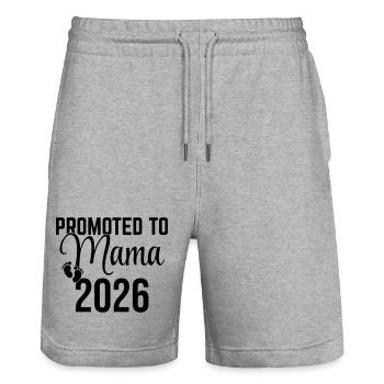 Promue Mama 2026 – Conception de la future mère - Short de jogging bio TRAINER Stanley/Stella unisexe - gris chiné - Devant - Nik (191cm) & Marisol (170cm)