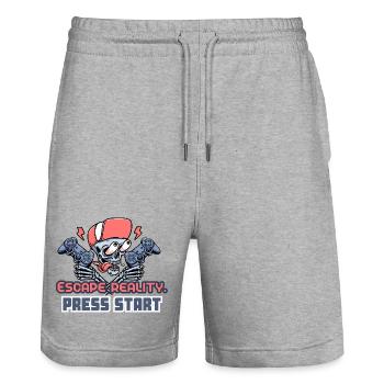 Entflucht der Realität | Drücken Sie Start Gaming Merch - Stanley/Stella Unisex Bio Joggingshorts Trainer  - Grau meliert - Vorne - Nik (191cm) & Marisol (170cm)
