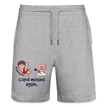 Cupid Missed Again Funny Anti Valentine Single - Stanley/Stella Trainer Unisex Organic Jogging Shorts - heather grey - Front - Nik (191cm) & Marisol (170cm)