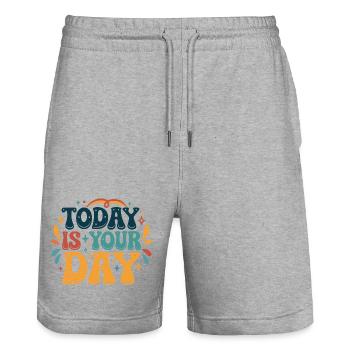 Today is your day - Stanley/Stella Trainer Unisex Organic Jogging Shorts - heather grey - Front - Nik (191cm) & Marisol (170cm)