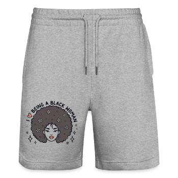 J’adore être une femme noire Afro Pride Design - Short de jogging bio TRAINER Stanley/Stella unisexe - gris chiné - Devant - Nik (191cm) & Marisol (170cm)