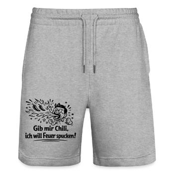 Fire Spitting Eating Chili - Stanley/Stella Trainer Unisex Organic Jogging Shorts - heather grey - Front - Nik (191cm) & Marisol (170cm)