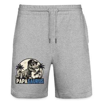 Papasaurus – Cool T-Rex Father Design - Short de jogging bio TRAINER Stanley/Stella unisexe - gris chiné - Devant - Nik (191cm) & Marisol (170cm)