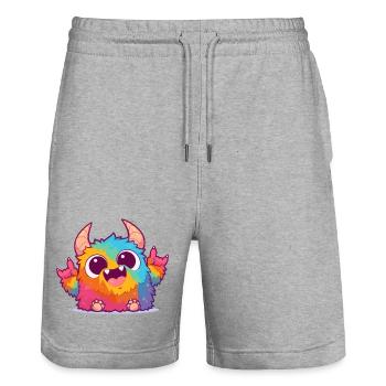 Colorful Monster Rock Charm - Stanley/Stella Trainer Unisex Organic Jogging Shorts - heather grey - Front - Nik (191cm) & Marisol (170cm)