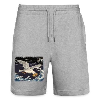 Möwen stiehlt Sandwich Lustig - Stanley/Stella Unisex Bio Joggingshorts Trainer  - Grau meliert - Vorne - Nik (191cm) & Marisol (170cm)