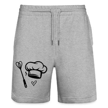 Chef Chopeau & Fouet Cœur - Cuisiner avec amour - Short de jogging bio TRAINER Stanley/Stella unisexe - gris chiné - Devant - Nik (191cm) & Marisol (170cm)